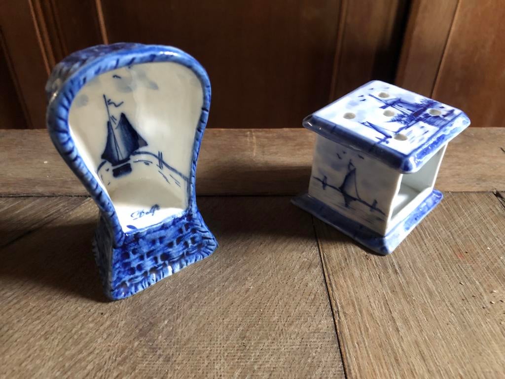 Delfts Blauw Decoratie Set - stoof en rotan strandstoel, Ophalen of Verzenden