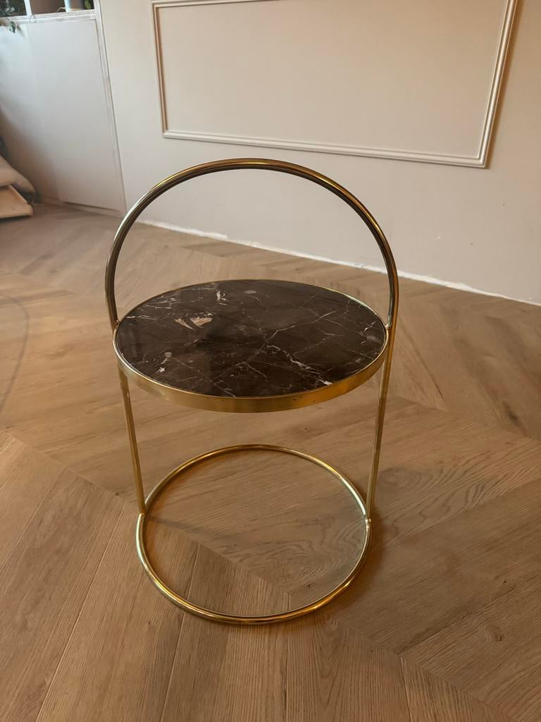 Zara Home bijzettafel met natuursteen blad, Overige materialen, Minder dan 55 cm, Rond, Zo goed als nieuw