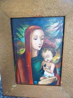 schilderij op paneel, moeder en kind, Madonna, AJ Janssen, Ophalen of Verzenden