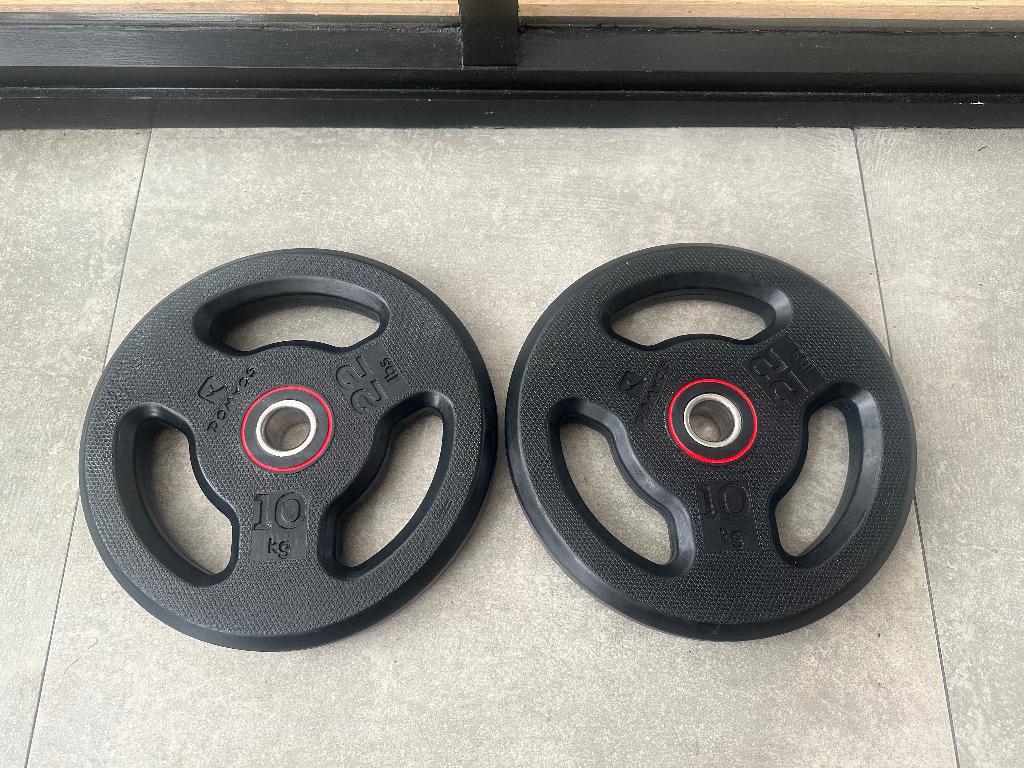 Corength Halterschijf rubber met handgrepen 10 kg (2x), Sport en Fitness, Fitnessmaterialen, Ophalen, Zo goed als nieuw, Halterschijven