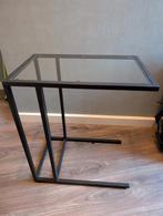 Bijzettafel metaal met glazen blad, Gebruikt, Metaal of Aluminium, 55 tot 75 cm, Rechthoekig