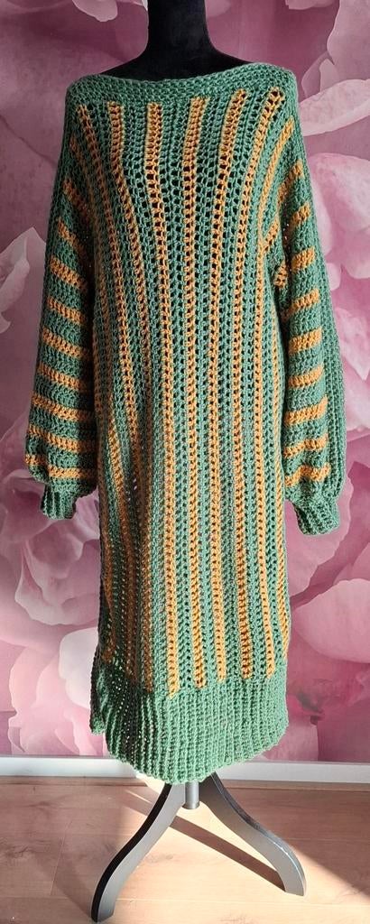 Gehaakte jurk/lange trui groen/geel, Kleding | Dames, Grote Maten, Wendy, Jurk, Nieuw, Ophalen of Verzenden