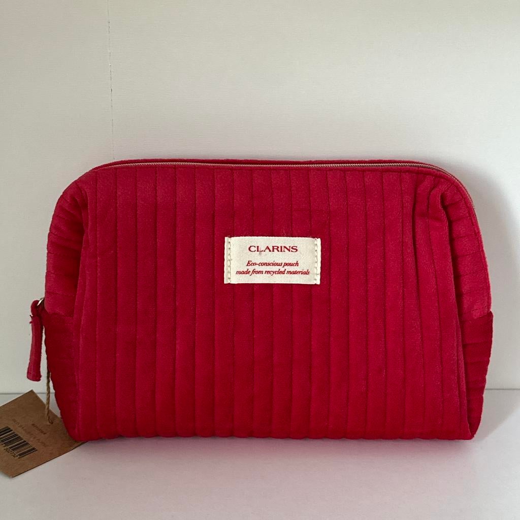 Clarins Toilettas Groot Rood Fluweel, Sieraden, Tassen en Uiterlijk, Toilettassen, Ophalen of Verzenden, Nieuw