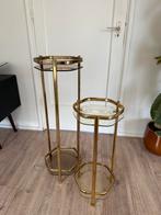 Bijzettafels met glazen platen en gouden look, Ophalen, Gebruikt