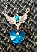 Ketting vleugel hart blauwe steen, Verzenden, Nieuw, Zilver, Met hanger