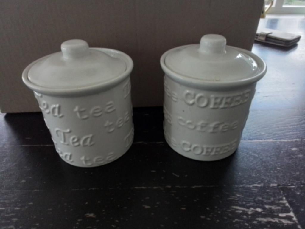 Mooi setje voorraadpotten koffie thee, Ophalen of Verzenden, Zo goed als nieuw, Porselein, Kop en/of schotel