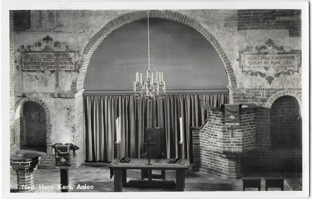 Anloo interieur kerk Oude ongelopen Ansichtkaart ( B3350 ), Ophalen of Verzenden, 1920 tot 1940, Ongelopen