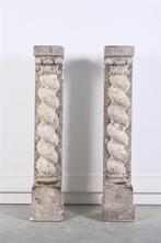 Een stel Antieke Zandstenen Zuilen uit Gent voor een Haard, Ophalen, Gebruikt, Vrijstaande haard, Houthaard