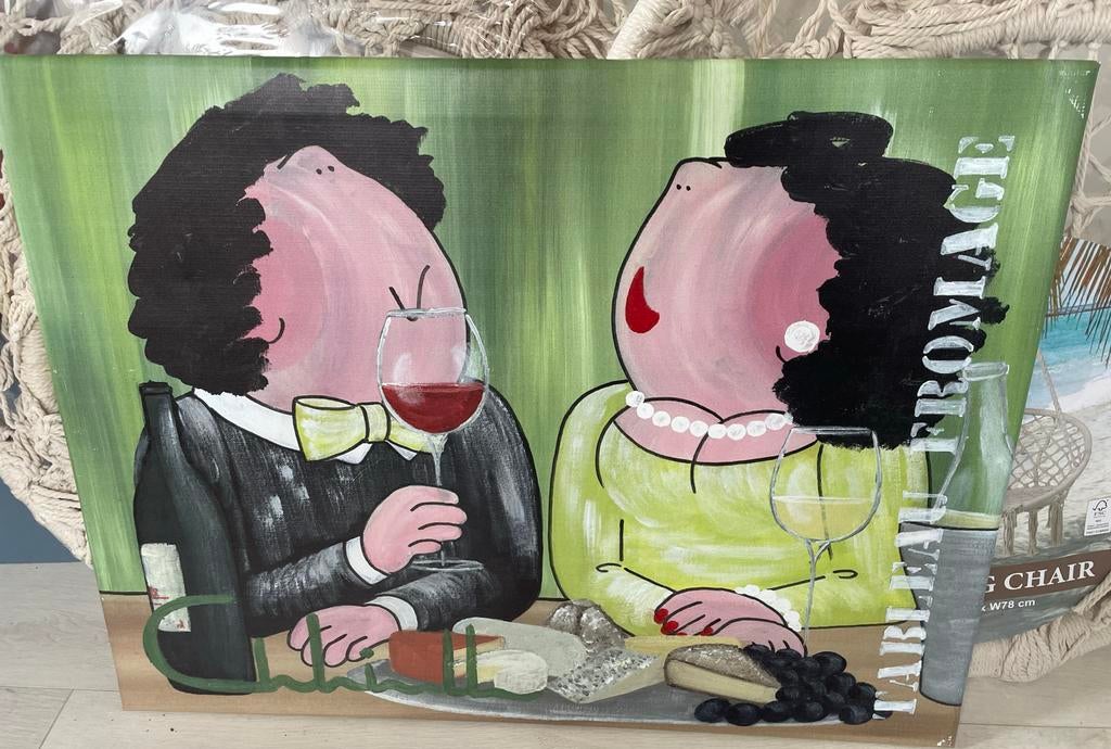 Schilderij met wijn en kaas, Antiek en Kunst, Ophalen of Verzenden