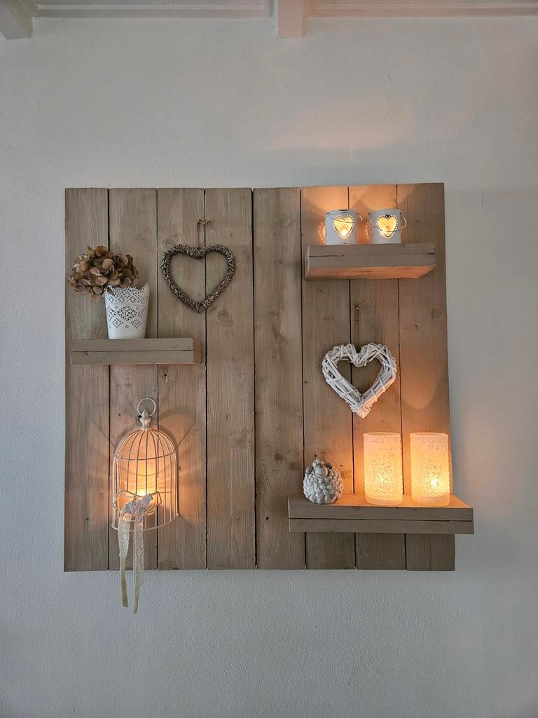 Wandbord inclusief decoratie 80x80cm, Huis en Inrichting, Woonaccessoires | Wanddecoraties, Hout, Zo goed als nieuw, Wandbord of Wandpaneel