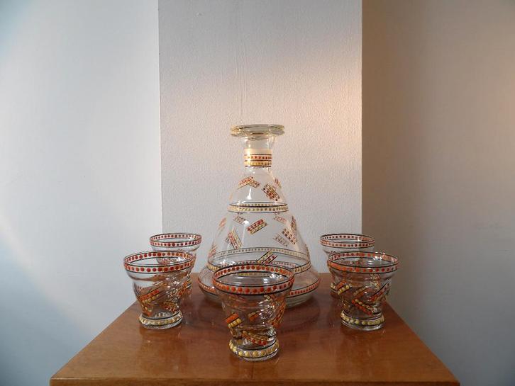 Art Deco Likeur set, handbeschilderd, Antiek en Kunst, Antiek | Glas en Kristal, Ophalen of Verzenden