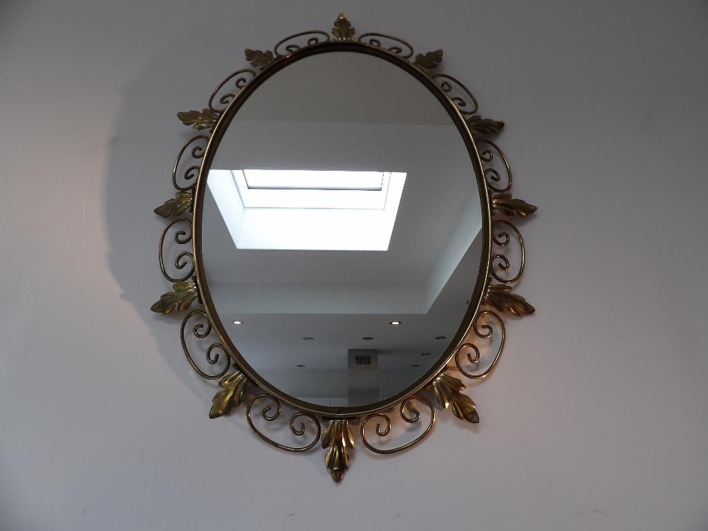 Fifties Design Spiegel Deknudt messing, Ophalen of Verzenden, Ovaal, Minder dan 50 cm, Minder dan 100 cm