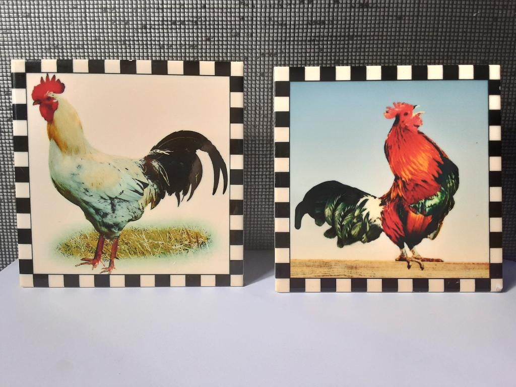 2 tegel met haan en kip, Ophalen of Verzenden