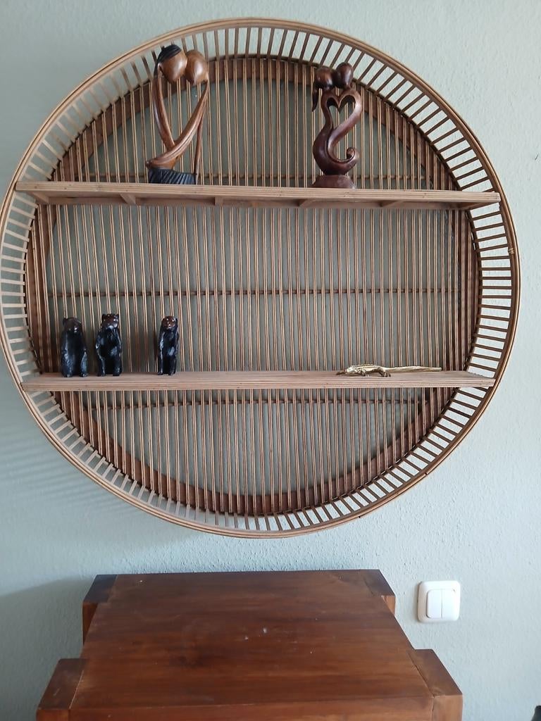 Vintage jaren 70 rieten  wandkast schappenkast, Ophalen of Verzenden