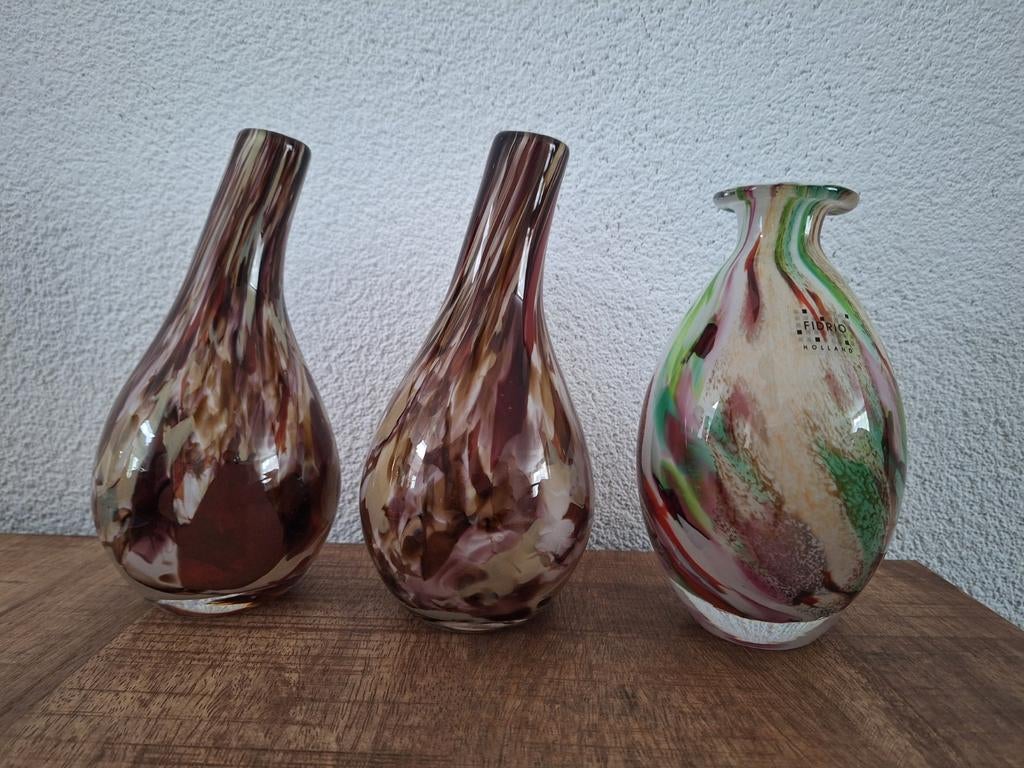 Fidrio vaasjes, 2x 19cm, 1x 17cm, Ophalen of Verzenden