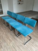 4x Buisframe stoelen - ribstof met chromen frame, Huis en Inrichting, Stoelen, Ophalen, Gebruikt, Blauw, Vier