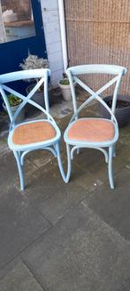 Set van 2 blauwe houten stoelen met rieten zitting, Ophalen, Gebruikt, Twee, Blauw