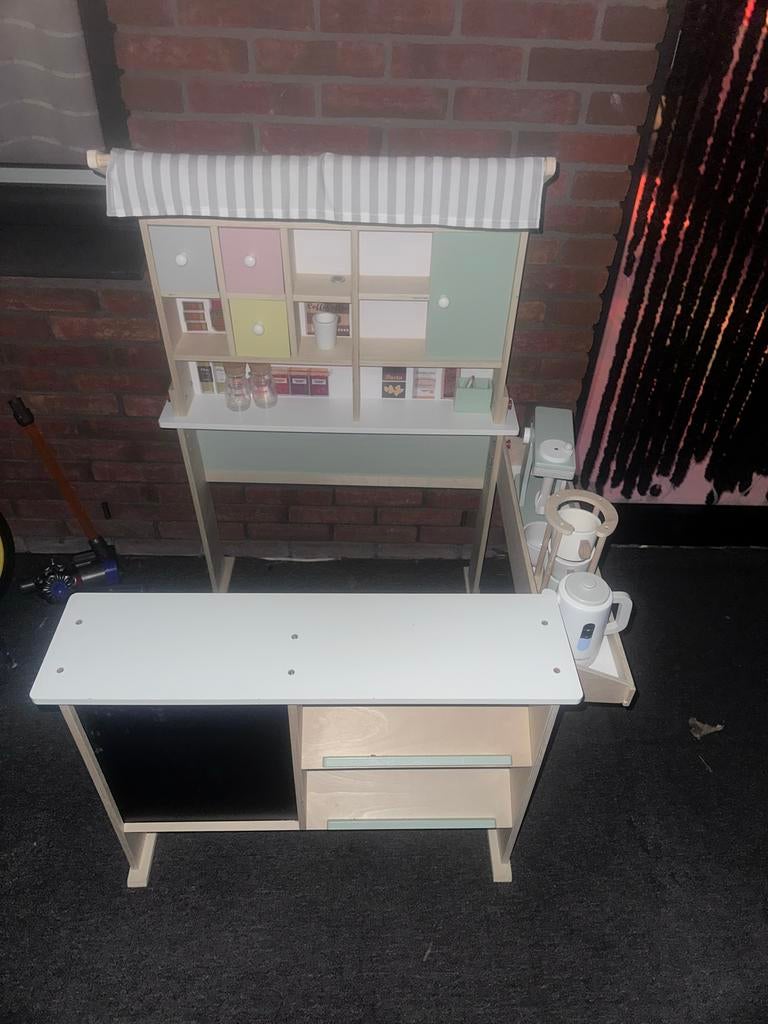 Houten speelgoedwinkel met veel boodschappen en kassa, Kinderen en Baby's, Speelgoed | Educatief en Creatief, Ophalen, Gebruikt