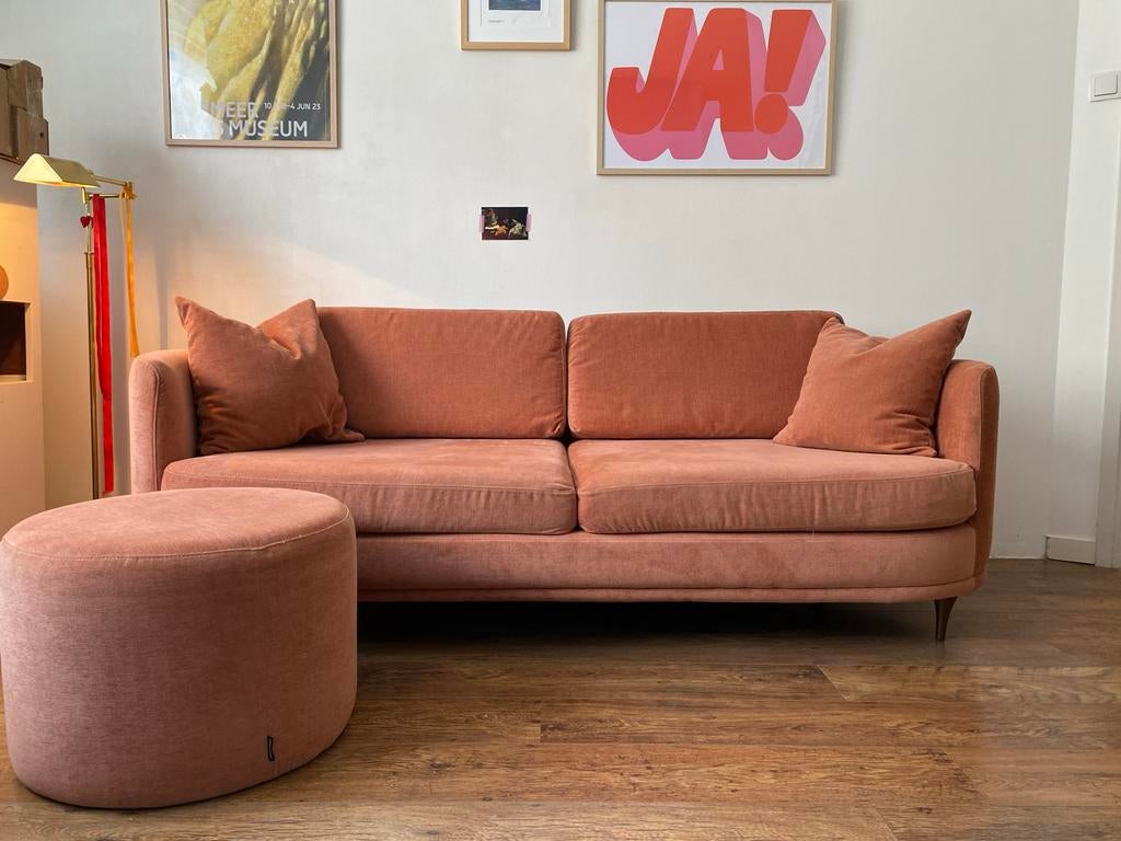 Sofacompany Elinor 3-zitsbank met poef - Dusty Rose, Huis en Inrichting, Ophalen, Driepersoons, 75 tot 100 cm, Zo goed als nieuw