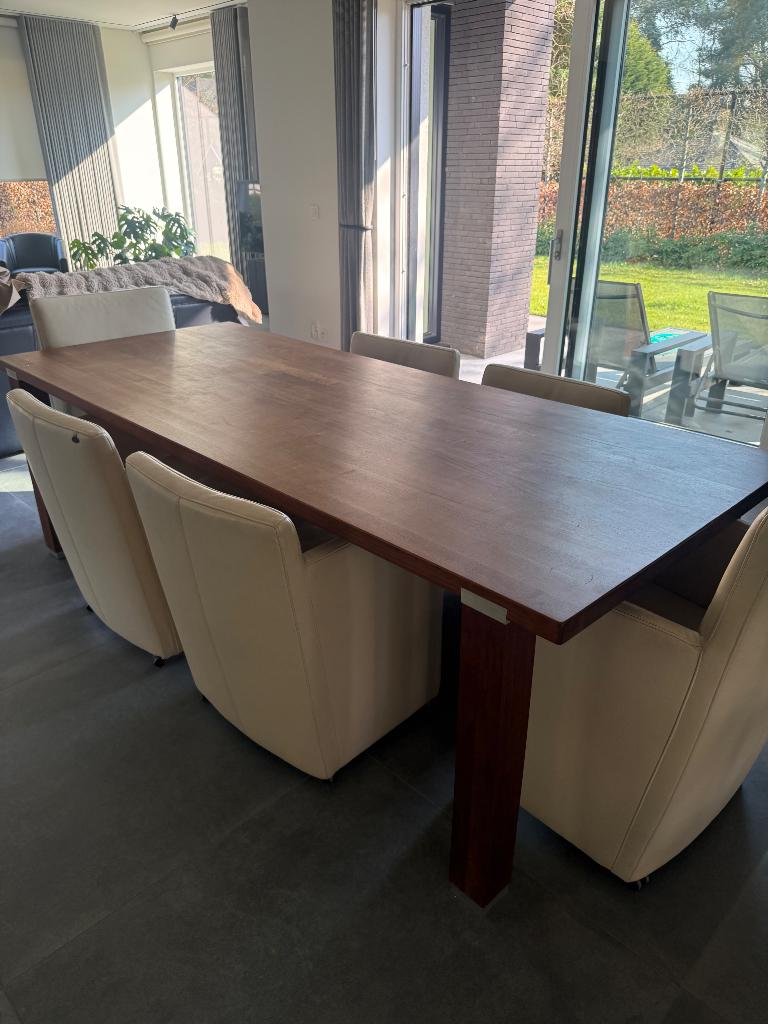 Eetkamertafel met 6 stoelen, Ophalen, Gebruikt, 200 cm of meer, 50 tot 100 cm