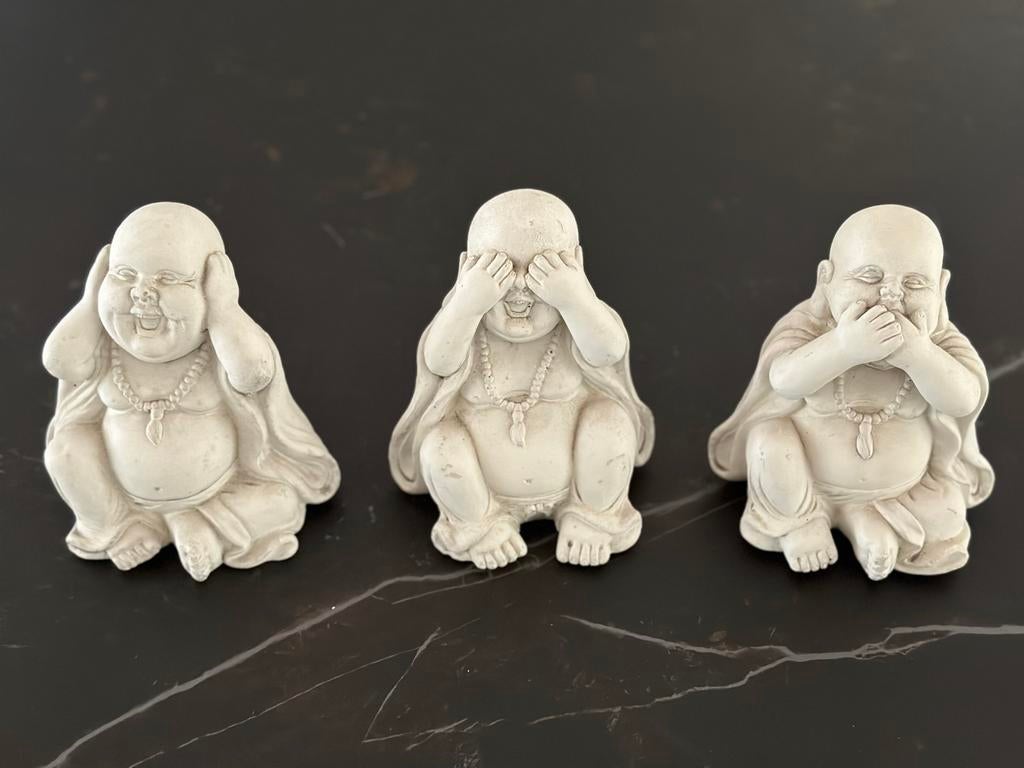 Set van 3 Boeddhabeelden: Horen, Zien, Zwijgen, Ophalen of Verzenden, Zo goed als nieuw