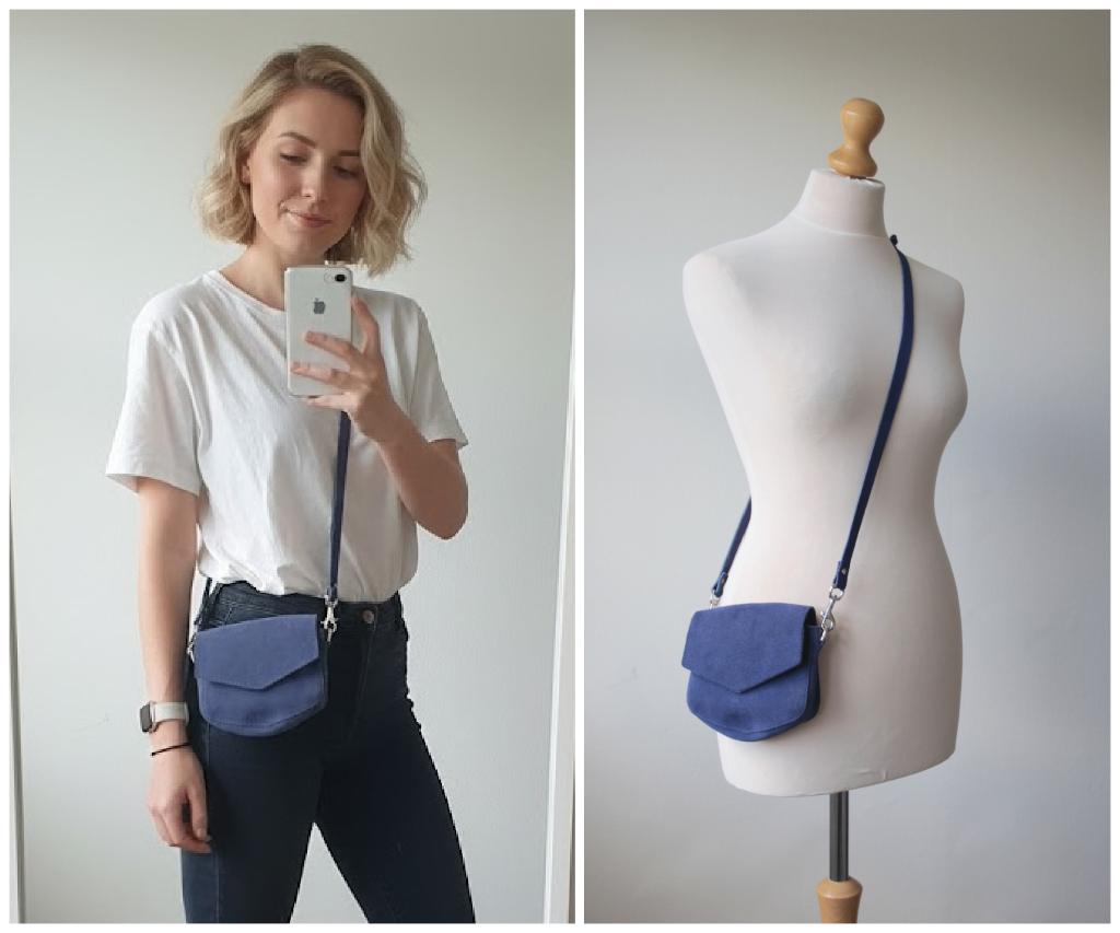 Leuk leren schoudertasje / tasje tas / blauw suede leer, Overige merken, Nieuw, Leer, Verzenden