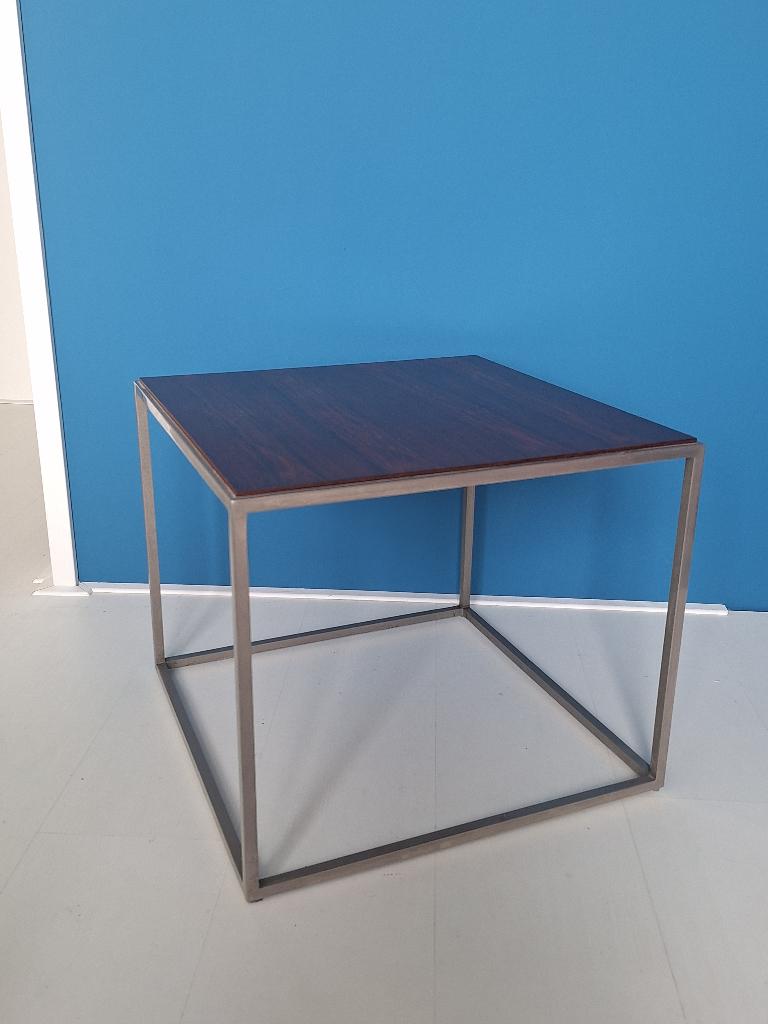 Vintage bijzettafel chrome palissander Pastoe design retro, Minder dan 55 cm, Gebruikt, Rond, Ophalen