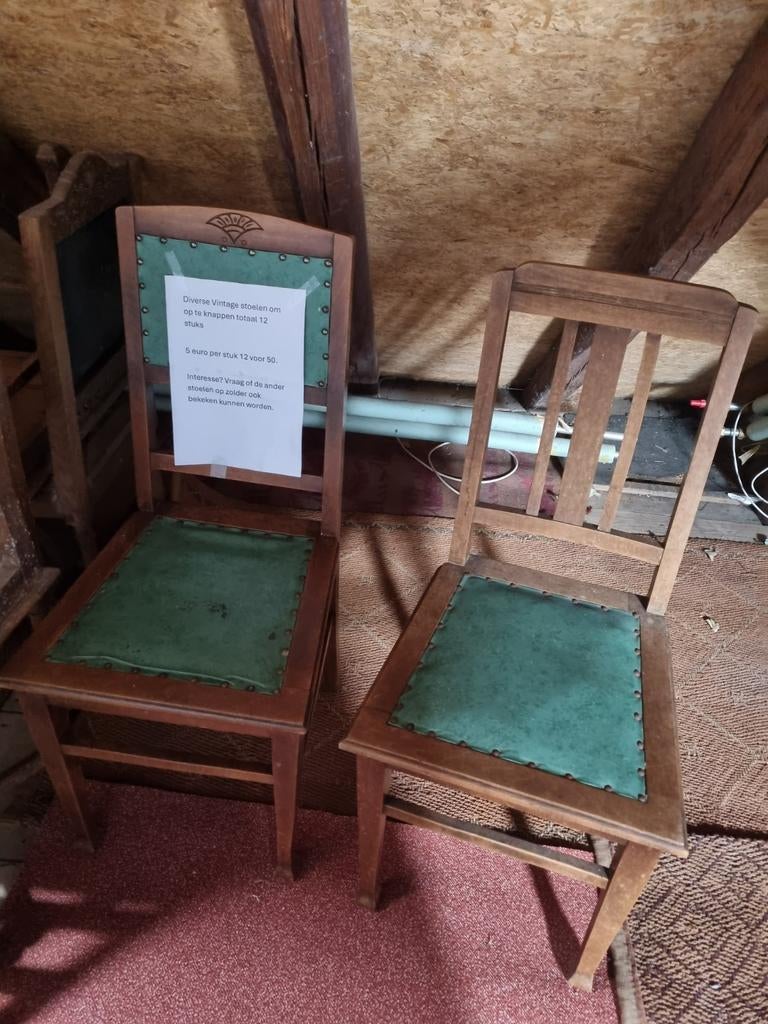 Vintage stoelen met groene zitting, Ophalen