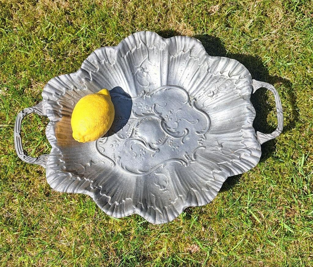 Antieke Franse tin fruitschaal schaal keuken metaal brocante, Antiek en Kunst, Antiek | Tin, Ophalen of Verzenden