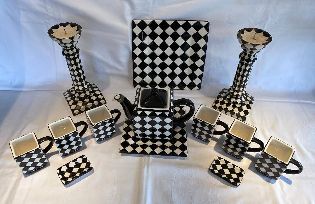 theeservies vierkant zwart-wit geblokt, Ophalen, Keramiek, Nieuw, Overige stijlen