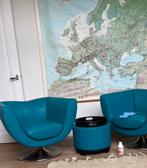 Helderblauwe leren design draaistoel KUKA, Gebruikt, Leer, Eén, Verzenden