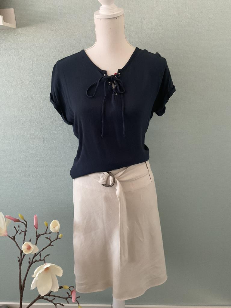 Lea H / donkerblauwe veter top/ maat sc, Kleding | Dames, Zo goed als nieuw, Korte mouw, Maat 36 (S), Verzenden