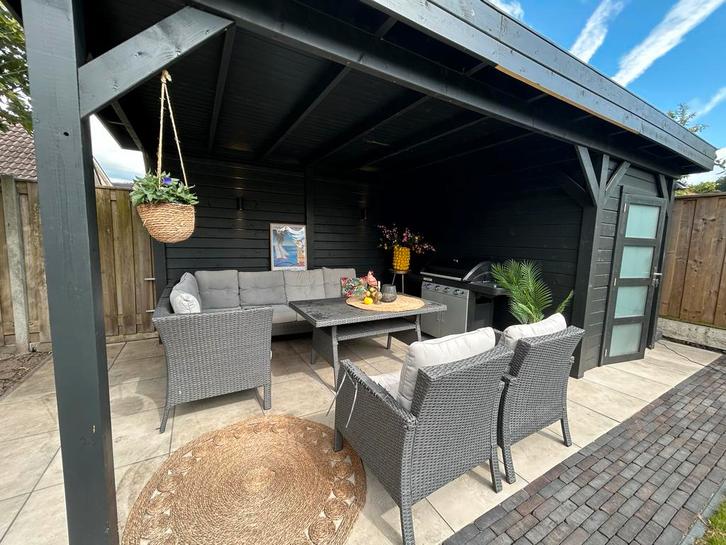 Hoekbank met eettafel en 2 fauteuils, Tuin en Terras, Tuinsets en Loungesets, Gebruikt, Tuinset, Wicker, Meer dan 8 zitplaatsen