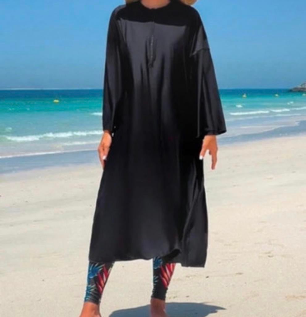 Zwarte Burkini met Tropische Legging, Ophalen of Verzenden, Nieuw, Zwart, Overige typen