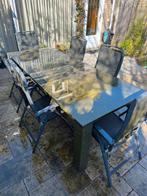 Tuinset met stenen tafel, 6 stoelen en 2 krukjes, Tuin en Terras, Tuinsets en Loungesets, Ophalen, Overige materialen, Gebruikt