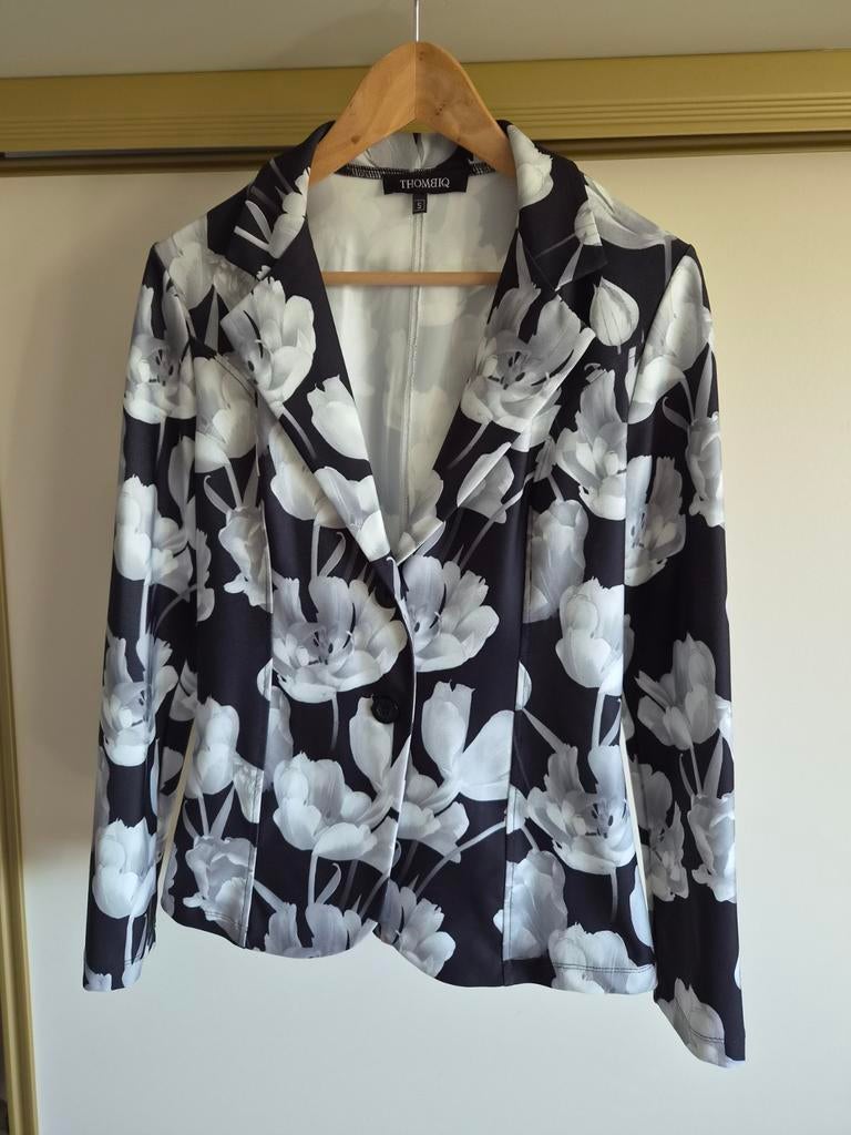 Dames blazer met bloemenprint - Maat S, Zwart, Zo goed als nieuw, Jasje, Maat 36 (S)