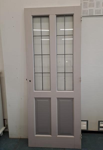 Taupe Jaren 30 deur met glas in lood binnendeur, Deurkozijn, Zo goed als nieuw, Hout, Ophalen