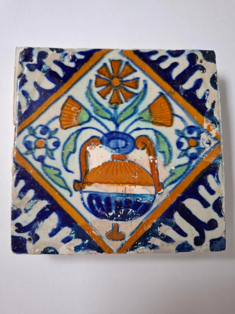 Antieke Aardewerken Tegel, Eind 17e/Begin 18e Eeuw, Ophalen of Verzenden