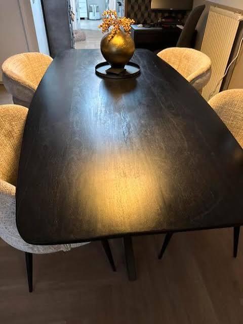 Deens ovale mangohouten eettafel zwart 180x90 met spinpoot, Ophalen, 50 tot 100 cm, Zo goed als nieuw, 150 tot 200 cm
