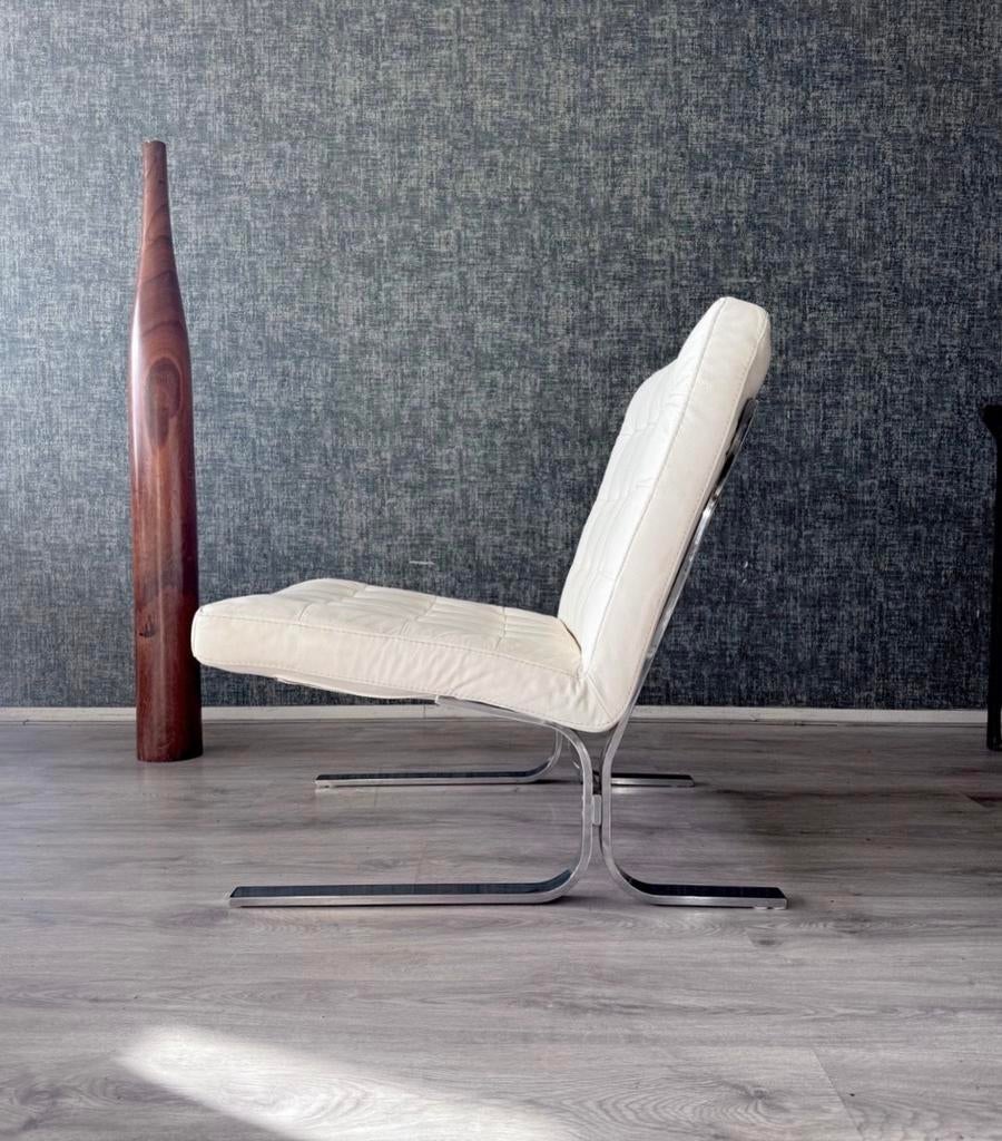 Vintage Italian Lounge Chair in White Leather, Ophalen, Gebruikt, -, -