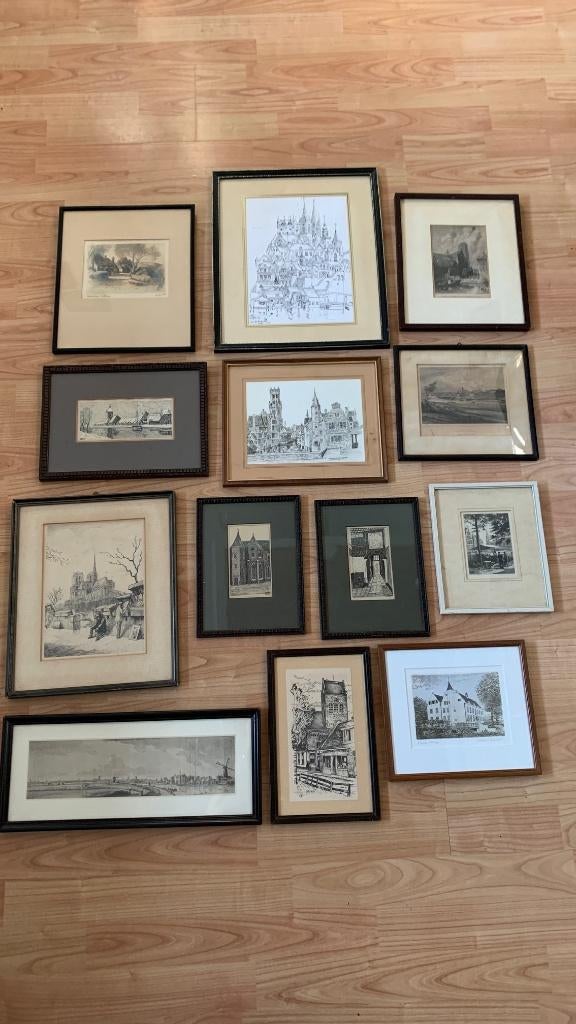 Verzameling van tekeningen, etsen, prenten, gravures e.d., Antiek en Kunst, Kunst | Etsen en Gravures, Ophalen