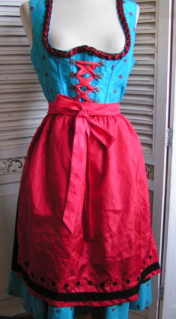 tiroler dirndl jurk en schort maat 40 nr XX 412, Kleding | Dames, Carnaval, Verzenden, Maat 42/44 (L), Zo goed als nieuw