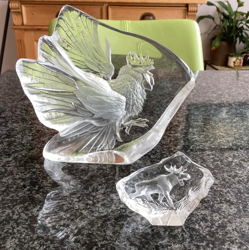 Glaskunst, kristal, Mats Jonasson, eland, haan, vintage, Antiek en Kunst, Antiek | Glas en Kristal, Ophalen