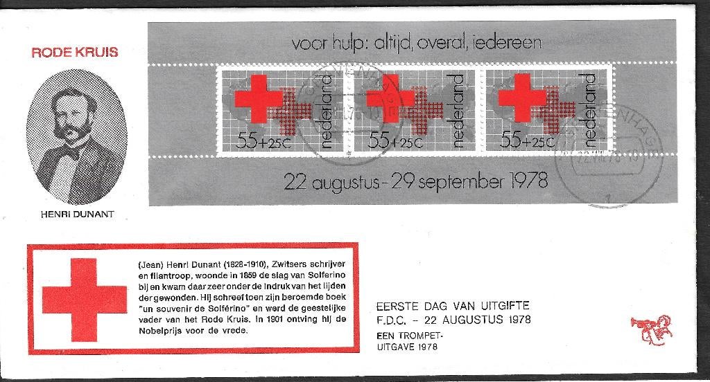 H-69 FDC 22 augustus 1978 Rode Kruis Trompet uitgave, Postzegels en Munten, Postzegels | Eerstedagenveloppen, Ophalen, Onbeschreven