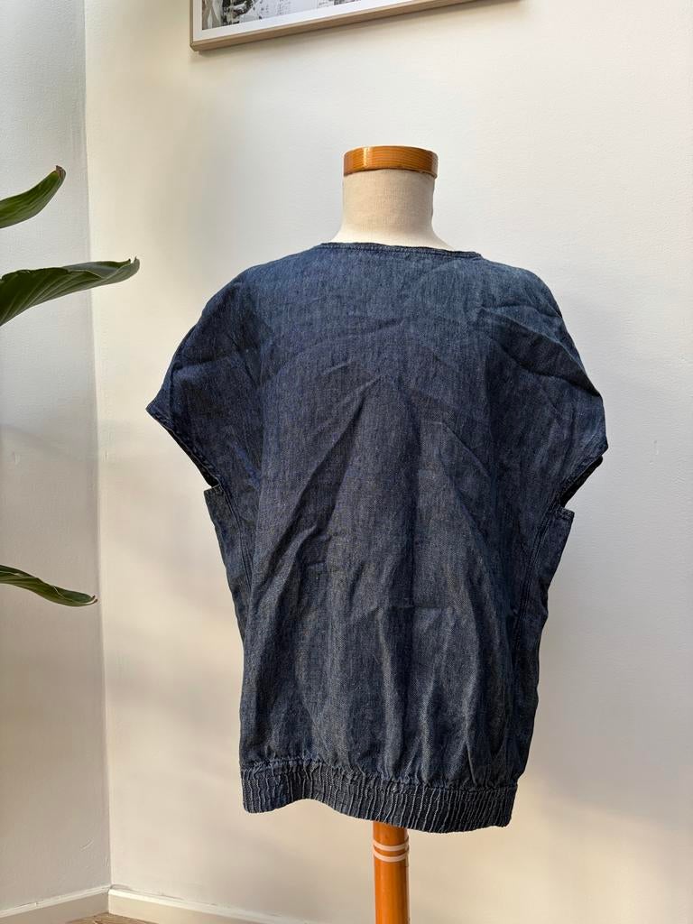 Vanilia top denim luxe jeans - Maat 34 (XS), Kleding | Dames, Tops, Blauw, Ophalen of Verzenden, Zo goed als nieuw, Korte mouw