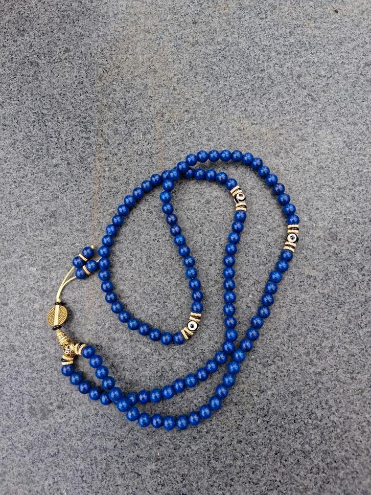 Prachtige Lapis Lazuli Mala Ketting met Gouden Accent, Sieraden, Tassen en Uiterlijk, Kettingen, Nieuw, Steen of Mineraal, Blauw
