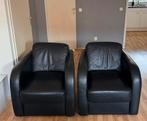 Zwarte leren fauteuil stoel 2x, Huis en Inrichting, Fauteuils, Ophalen, Gebruikt, 75 tot 100 cm, Leer