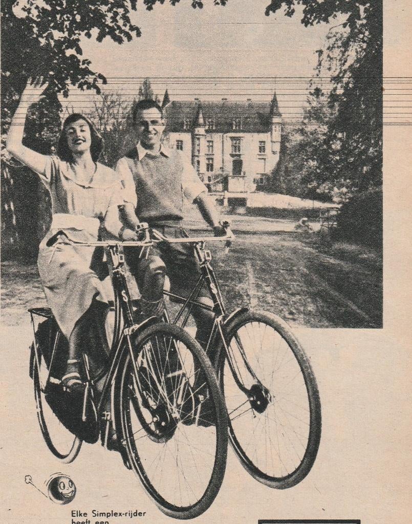 Retro reclame 1951 Simplex fietsen langs wit landhuis, Verzamelen, Verzenden, Overige typen