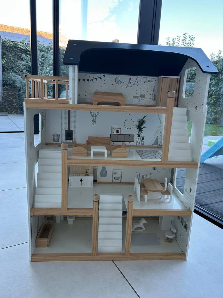 XL HOUTEN POPPENHUIS INCL. MEUBELSET petite amelie, Kinderen en Baby's, Speelgoed | Poppenhuizen, Ophalen, Gebruikt, Poppenhuis