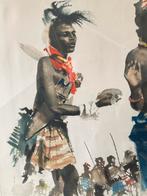 Kleuren ets van Roger Hebbelinck, Ophalen, Dagelijks leven, Gesigneerd, 1950 - 1999